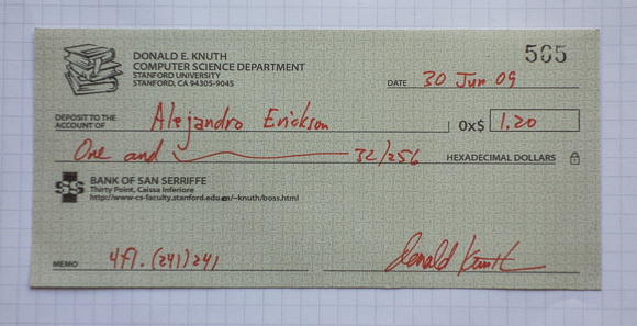 A cheque from Don Knuth